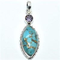 Silver turquoise amethyst pendant