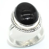 Silver black onyx ring sz 6.75