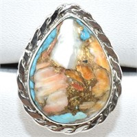 Silver oster turquoise ring sz 6.5