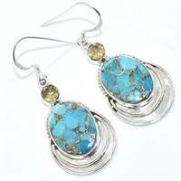 Silver turquoise citrine earrings