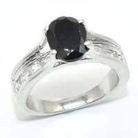 Silver black spinel ring sz 5.5