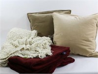 Pottery Barn Feather Pillows and Throw Blankets