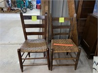 2 cane bottom wood chairs