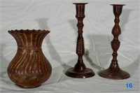 Metal Vase w/2 Candlesticks