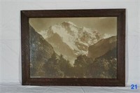 Vintage Sepia-Toned Mountain Scene Artwork