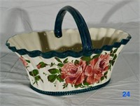 Large Heavy English Ceramic Floral Basket