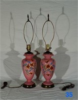 Pair of Pink Bristol Glass Table Lamps