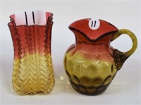 Amberina spooner & small pitcher