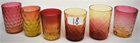 6 assorted art glass tumblers