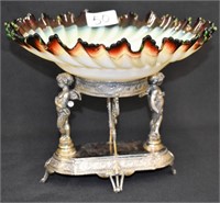 Art glass brides bowl, red to custard