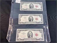 3 Consecutive Number Red Stamp $2 Bills