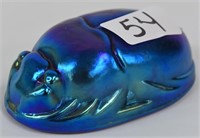 Blue iridescent glass scarab paperweight