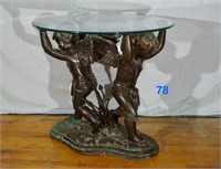 Bronze Cupid Base Glass Top Round Table