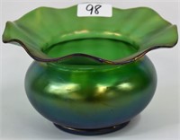 Loetz Austria green art glass vase 9"