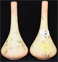 Pair hand painted enamel decorated vases, 11"