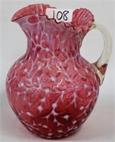 Cranberry opalescent Seaweed water pitcher