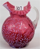 Cranberry opalescent Daisy & Fern water pitcher