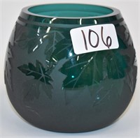 Ken Benson/LS teal green cameo leaf vase, 5 1/4"