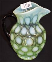 Green opalescent coin dot water pitcher