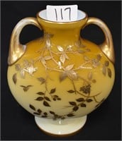 Artglass gold decorated double handle vase