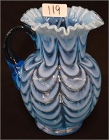 Blue opalescent artglass water pitcher
