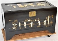 Oriental cedar chest, ornately decorated