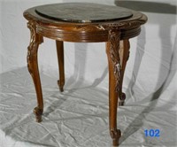 Oval Marble Top Wood Table