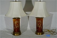 2 Brown Enamel Table Lamps