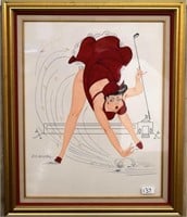 Leo Nowak print of pin up girl in red golfing