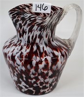 Artglass red & white spatterware water pitcher
