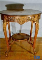 Round Wood Inlay Table w/Carved Base