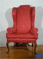 Large Red Fabric Damask Chair