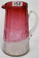 Cranberry to clear artglass water pitcher