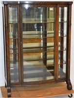 Oak china cabinet, curved glass door