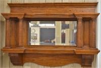 Oak hanging shelf with beveled mirror