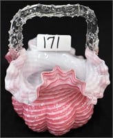 Pink & white stripe artglass basket