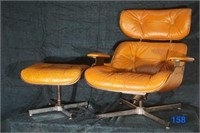 Mid Century Style Leather Chair w/Ottoman