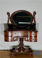 Vanity w/Carved Swans and Hanging Mirror