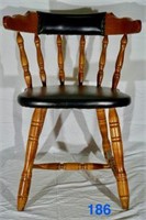 Set of 10 Wood & Black Leather Club Chairs