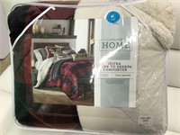 KING MINK TO SHERPA COMFORTER BEIGE AND RED BUFFAL