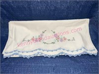 Pair nice old embroidery pillow cases (blue trim)