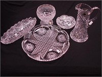 Five pieces of cut glass including a 12 1/2"