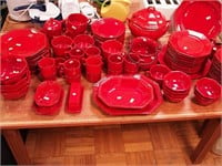 99 pieces of red Italian pottery dinnerware