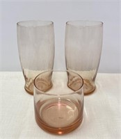 Set of 2 Pink Drinking Glasses and Rock Glass