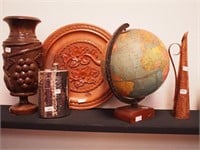 Five items including an 11" high globe on stand,