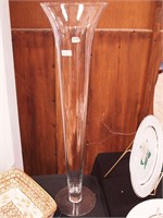 Funneled crystal vase, 24" high (minute rim chip)