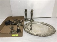 TRAY: MISC SILVERPLATE TRAYS, BELLS,