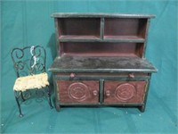 Doll house chair & wooden cabinet/sideboard