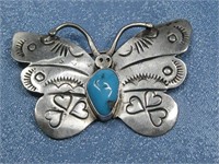 Navajo Dead Pawn Turquoise Butterfly Pin