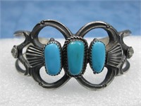 Navajo Billah Signed Sterling & Turquoise Bracelet